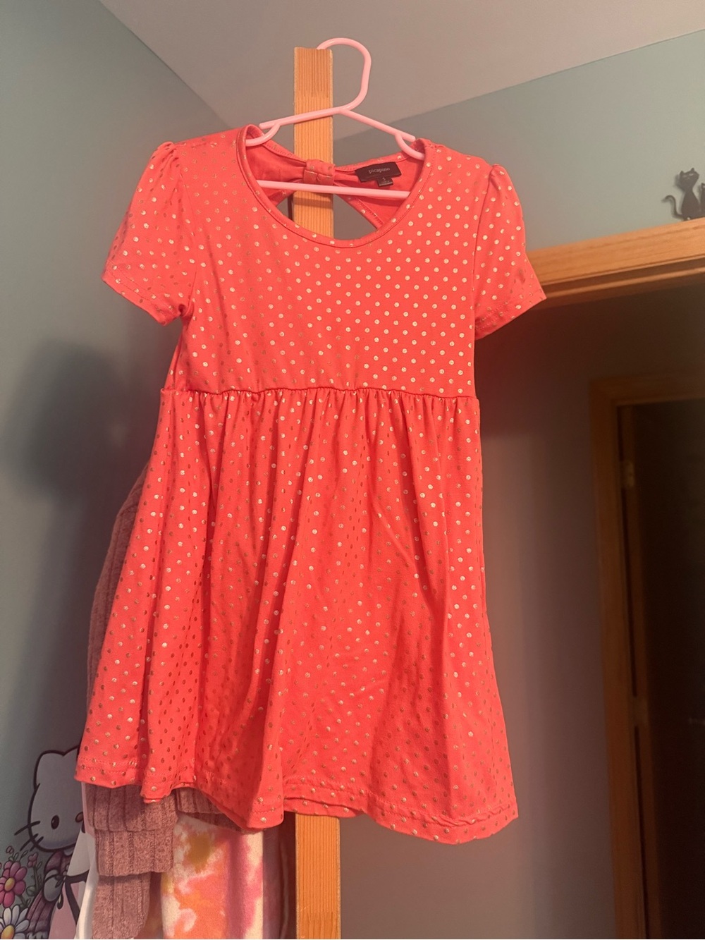 Girls' Coral Pink Polka Dot Short-Sleeve Dress
